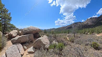 Hualapai Mountain Arizona, Blue Skies, White Clouds Rocks Aerial