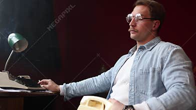 The author of literary works works in his office, creative writing and its complexities.