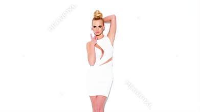 Adorable blond woman in an elegant dress