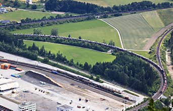 Freight train with cars, Villach-Fürnitz, Austria