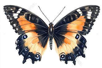 Yellow butterfly clipart is depicted in an isolated hand-painted watercolor painting illustration with flying