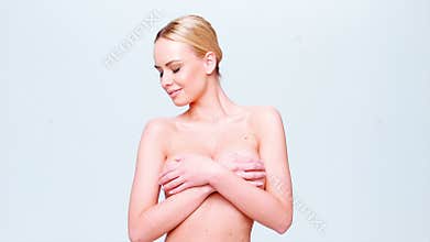 Young Naked Woman Cover Her Breast