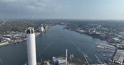 skyline overview on Flensburg, Germany, Flensborg Fjord, boulevard. port, buildings, urban landscape.