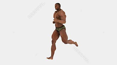 Black bodybuilder active man running with alpha mask