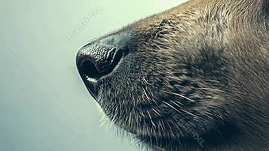 Dog nose sniffing air showing its pores and black heads