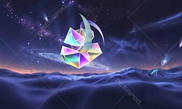 Floating crystals in a fairytale galaxy - surreal space background animation.