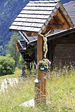 Crucifix along road in Apriach, Austria