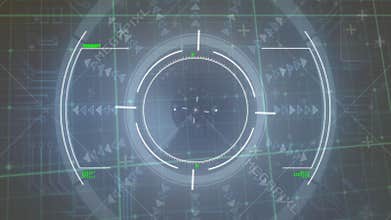 On start HUD rings rotating, green arc filling and glitching bars for calibration loop