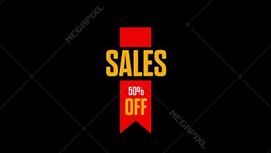 50% Off Sale Red Badge Animation on Black Background
