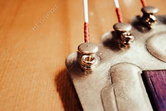 Strings and tailpiece on a Gypsy acoustic guitar