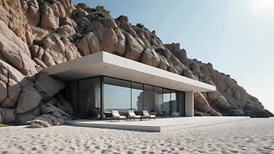Desert Modern Oasis - 4K Minimalist House in Rocky Landscape for Architecture Films & Luxury Travel Content