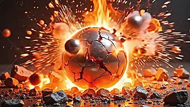 fiery explosion of a metallic sphere, vibrant colors radiating Generative AI