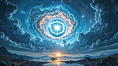 A colossal nebula, swirling with iridescent crystal blue tones, Generative AI