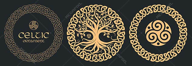 Celtic tree of life, tribal print, braided knots.
