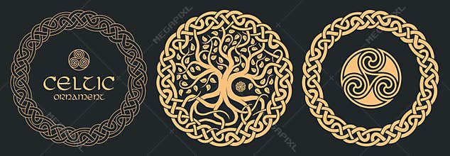 Celtic tree of life, tribal print, braided knots.