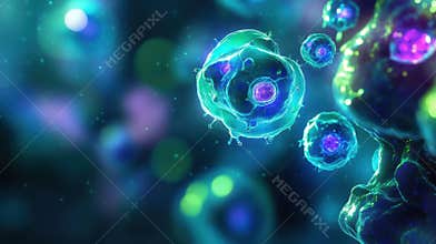 Glowing Cellular Structures Captured by Confocal Microscopy Technique
