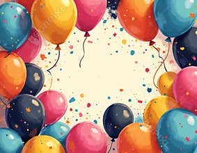 Cartoon illustration of colorful balloons in celebration theme. Abstract background texture pattern for birthday party, holiday,