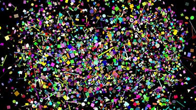 Many confetti of various shapes appear randomly from the corners ideal as a conc