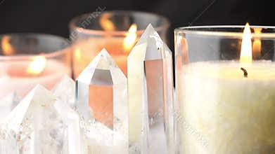 Crystals and candles when viewed from side