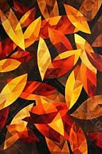 Vibrant Autumn Abstract with Geometric Leaf Patterns in Rich Orange, Red, and Yellow for Art Designs