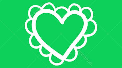White Heart With Scalloped Edges Hand Drawn On Green Background Animated Element