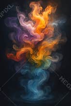 Vibrant swirls of colorful smoke dance and bloom against a deeply textured dark canvas