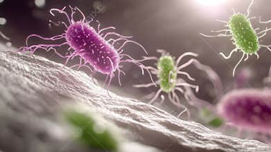 illustration of bacteria on surface in high resolution, concept of microbiology
