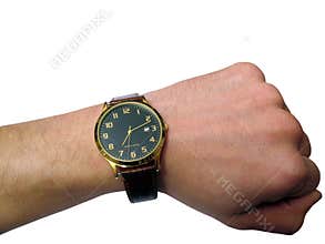 Wrist watch on hand isolated