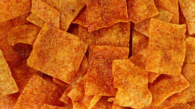 Sweet crispy pork slices falling on the pile.