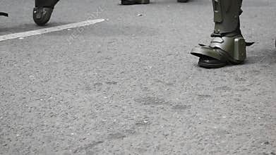 Riot police unit in Colombia during protest, UNDMO - ESMAD officers on public order duty, Anti-riot squad controlling