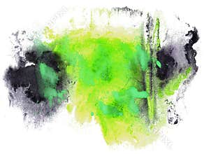 Abstract drawing stroke ink watercolor brush black, green water