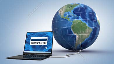 Laptop is uploading the globe