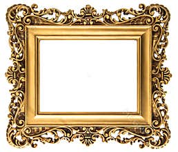 Vintage golden picture frame isolated on white