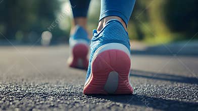 Generative AI Close Up of Athletic Feet in Running Shoes on Urban Street business concept.