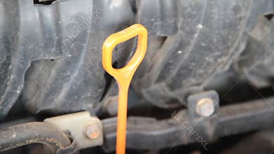 Checking oil leve car engine