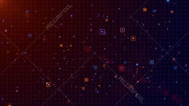 Futuristic Digital Grid with Colorful Floating Squares
