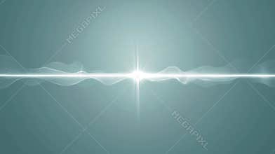 Bright white light is glowing on a teal background, with soft white lines waving underneath. This ethereal stock image