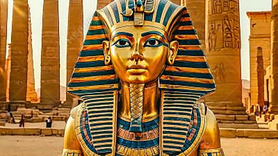 Portrait of the great Egyptian god-Pharaoh Tutankhamun in the temple of Thebes, Egypt.