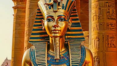 Portrait of the great Egyptian god-Pharaoh Tutankhamun in the temple of Thebes, Egypt.