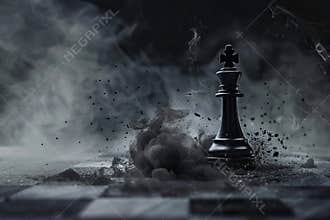 Chess piece standing on checkered game board during strategic game of chess, abstract vivid composition consists of