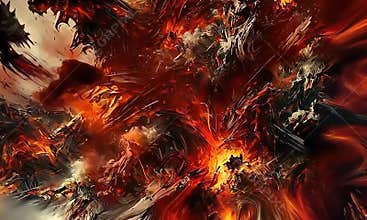 Infernal Chaos: Fiery Abstract Battle of Shadows and Flames