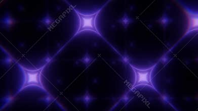 Seamless loop background with abstract patterns made of star shaped elements and glowing lines
