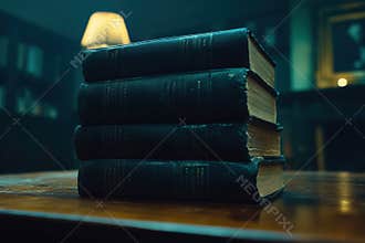 Four books are neatly stacked on a table, showcasing their colorful covers.