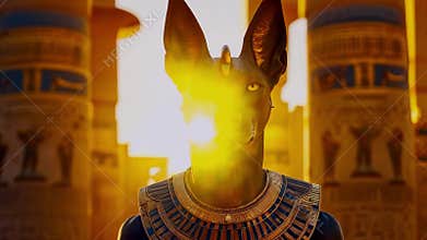 Ancient Egyptian mythical god Anubis in the form of a black jackal
