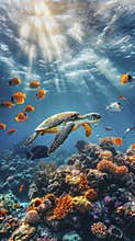 An immersive underwater scene capturing the vibrant marine life of the Great Barrier Reef