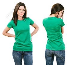 Brunette with blank green shirt