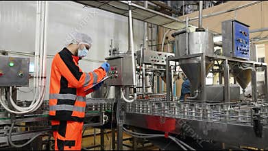 Engineer team working check service maintenance machine operation for safety in food factory production line