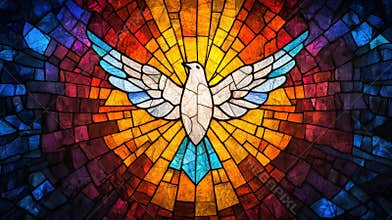 Colorful Stained Glass Holy Spirit Dove Symbolizing Pentecost Celebration