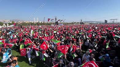 Protestors wave flags during free Palestine Meeting