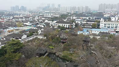 Aerial view of Urban Ancient Architecture and Street View, Suzhou city Jiangsu province China